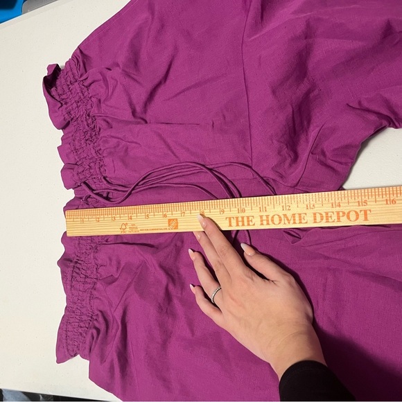 Anthropologie Linen Smocked High Rise Wide Leg Pants Purple LP Large Petite J - Picture 10 of 11